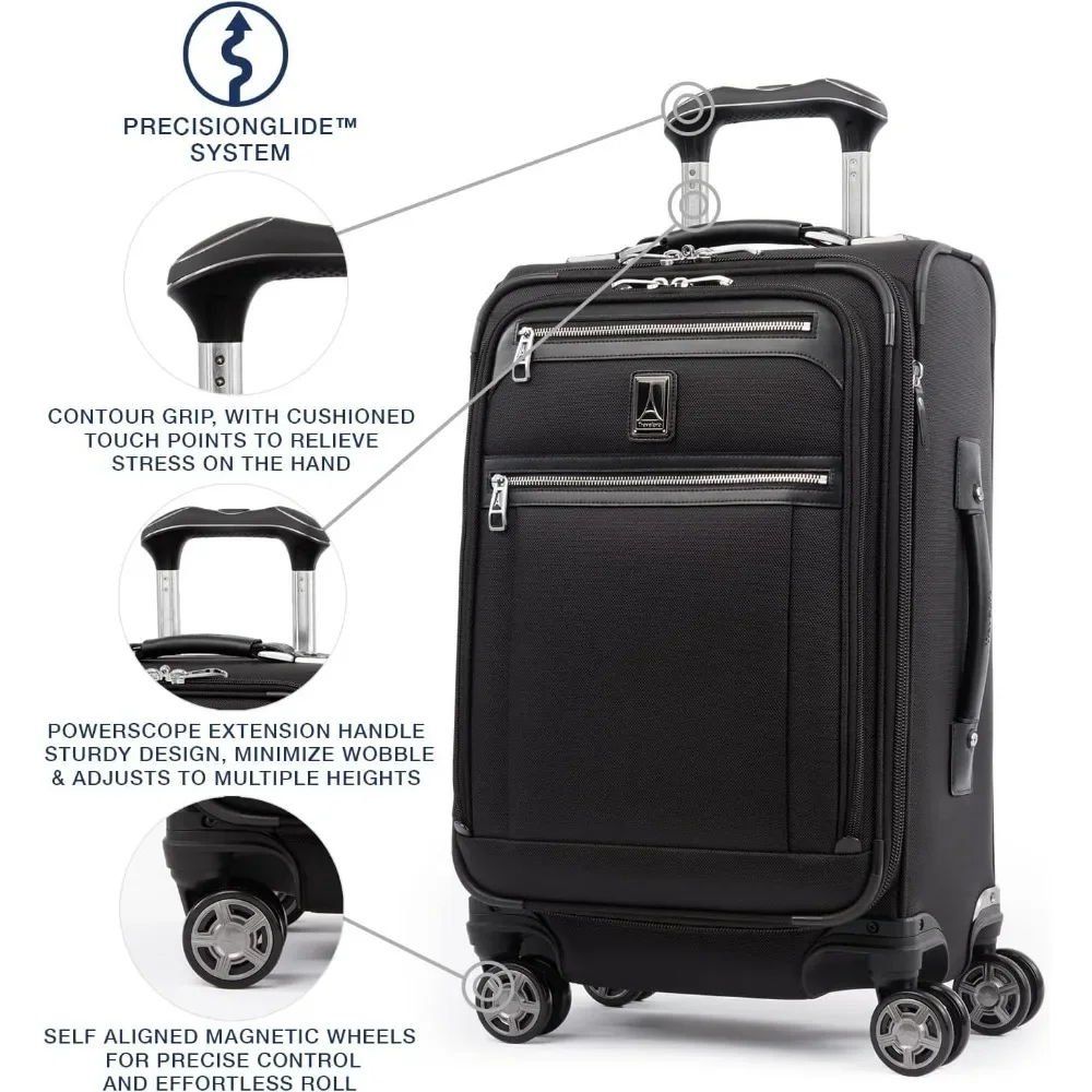 Travelpro Platinum Elite Softside Expandable Carry on Luggage, 8 Wheel Spinner Suitcase, Shadow Black, Carry On 21-Inch