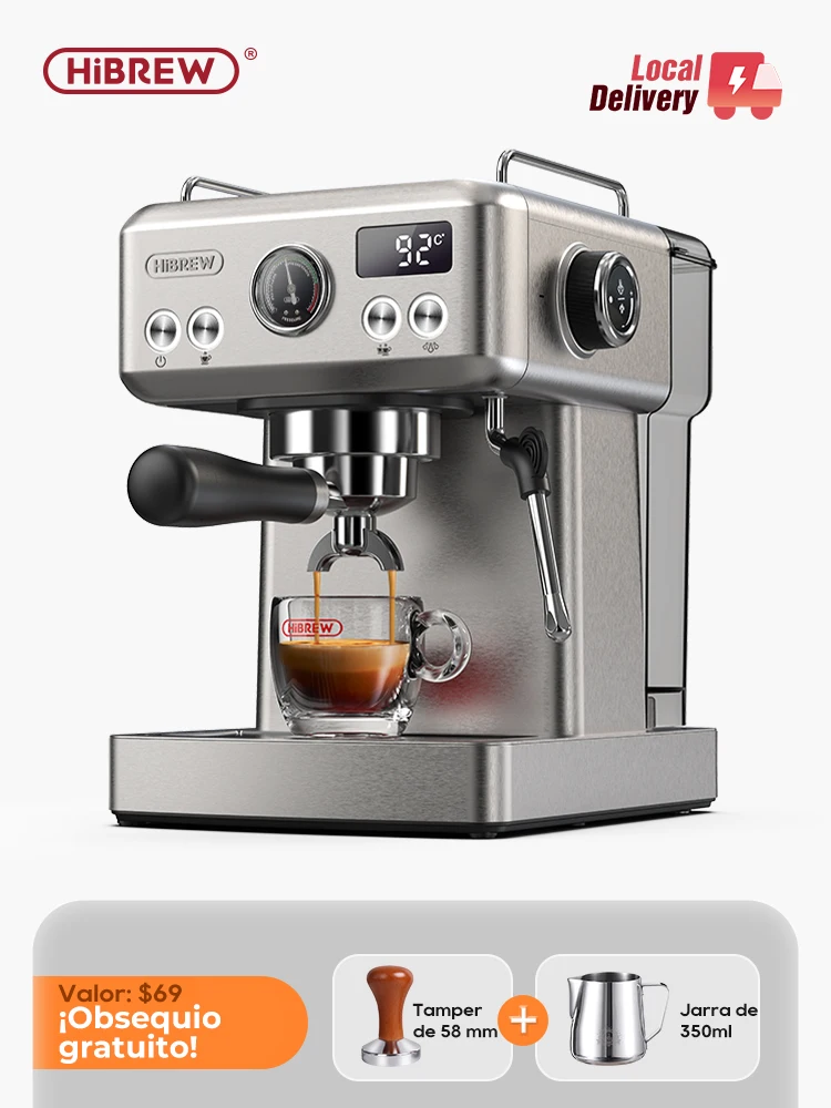 Hibrew-Cafetera Espresso Semiautomática De 20Bar, Portafiltro De 58Mm Con Temperatura Ajustable, Cafetera Fría/Caliente, Caja De Metal H10A — -42%, 152.87€ Coupon, from 204.19€ – 42% descuento – €204.19