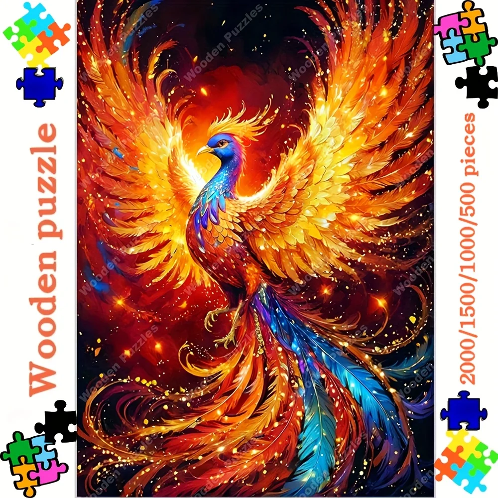 Rompecabezas de madera Majestic Phoenix para adultos, arte vibrante de Firebird con detalles intrincados de plumas, 2000/1500/1000/500 Uds.