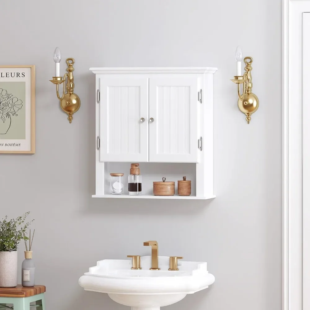 Bathroom Cabinet Wall Mounted, Wood Hanging Cabinet, Wall Cabinets with Doors and Shelves Over The Toilet for Bathroom