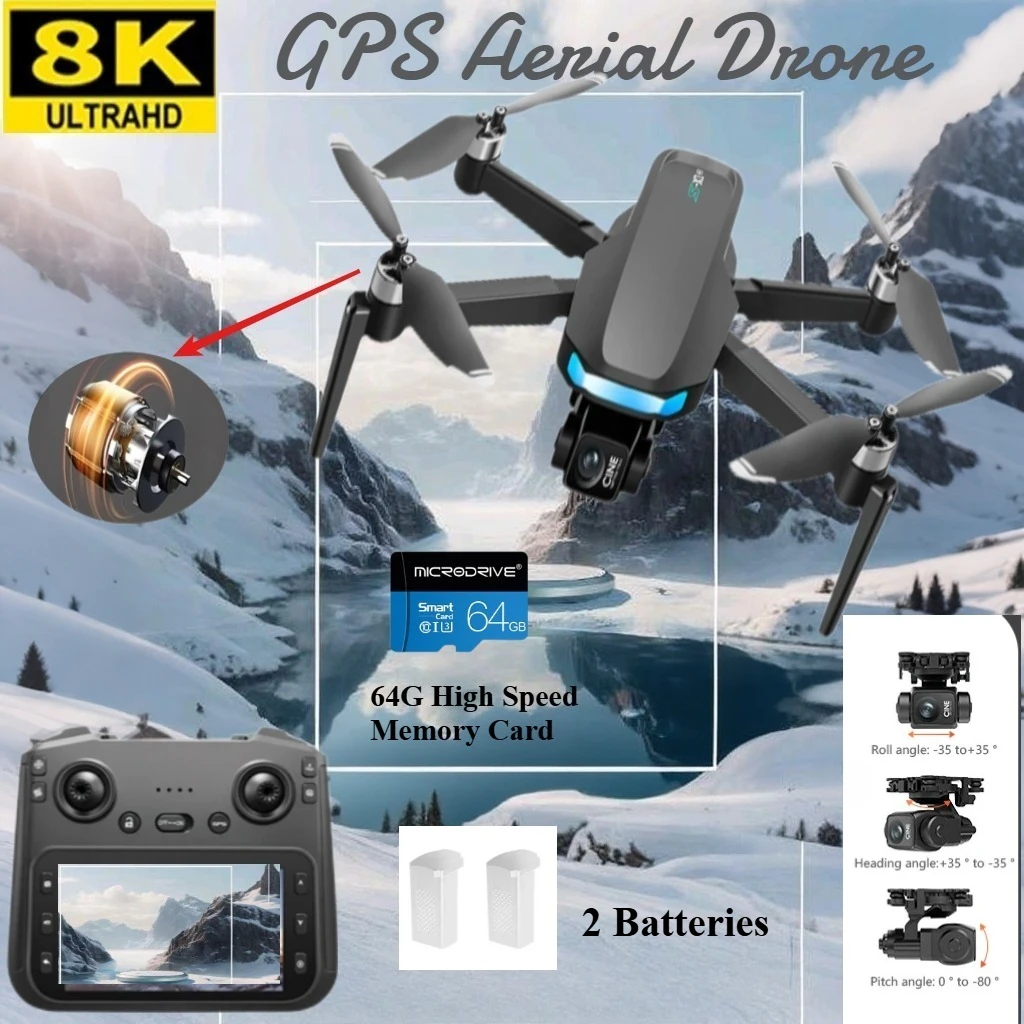 S-X1 Mini Drone 8K HD Camera 3-axis Gimbal Self-stabilised Aerial Photography Drones GPS with Screen Remote Control Quadcopter