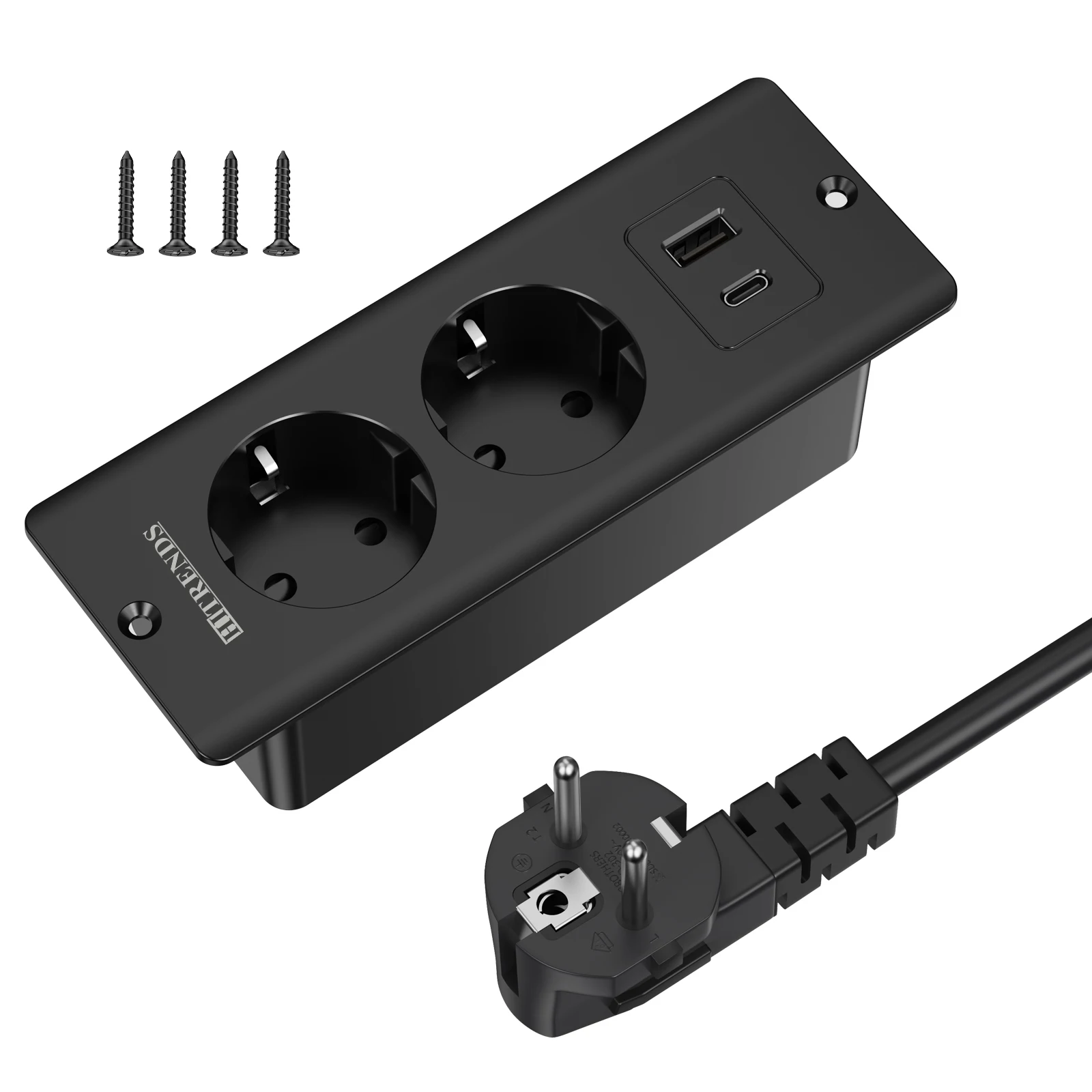 EU Table Recessed Sockets 1 USB-A and 1 Type-C Built in Desktop Hidden Power Outlet with 2M Extension Cord For Office kitchen image 2