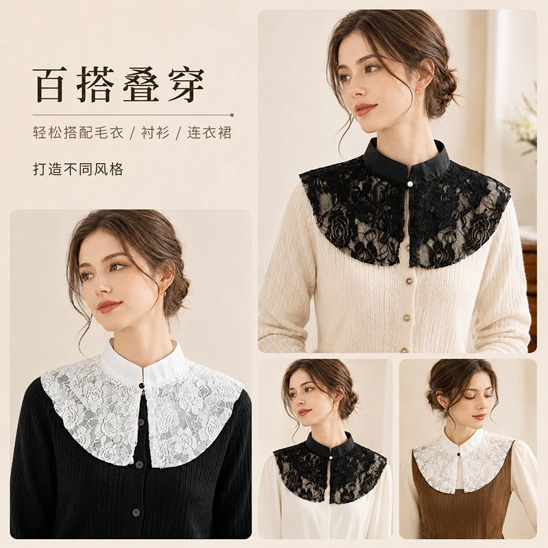 Elegant Lace Floral False Collar shawl Women Stand Collar Detachable Shirt Collar Sweater Dress Neck Decoration Accessories view 4