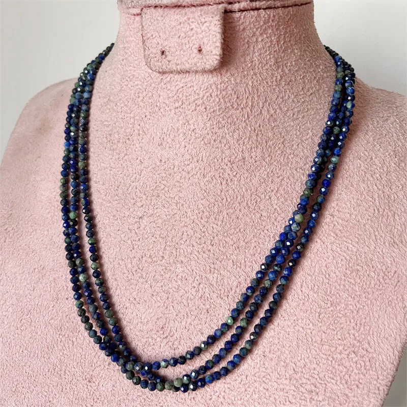 3MM Faceted Azurite Necklace Phoenix Lapis Blue Green Natural Stone 1/3Strands Adjustable Multilayer Bead Chain Choker Prom Gift