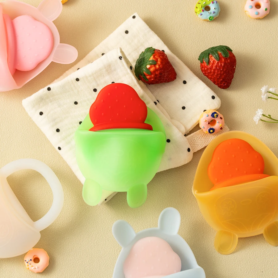 1PC Silicone Baby Teethering Toys Dustcover Cartoon Strawberry Shape Teethers For Baby Soft Chewing Baby Items Baby Toys