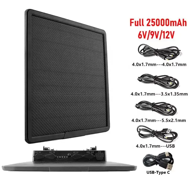 Solarladegerät-Set für Mobilfunk-Wegkamerafallen, Solarpanel mit Typ-C, USB-Schnellladung, 6 V, 9 V, 12 V, 10 W, 25000 mAh – Detail 4