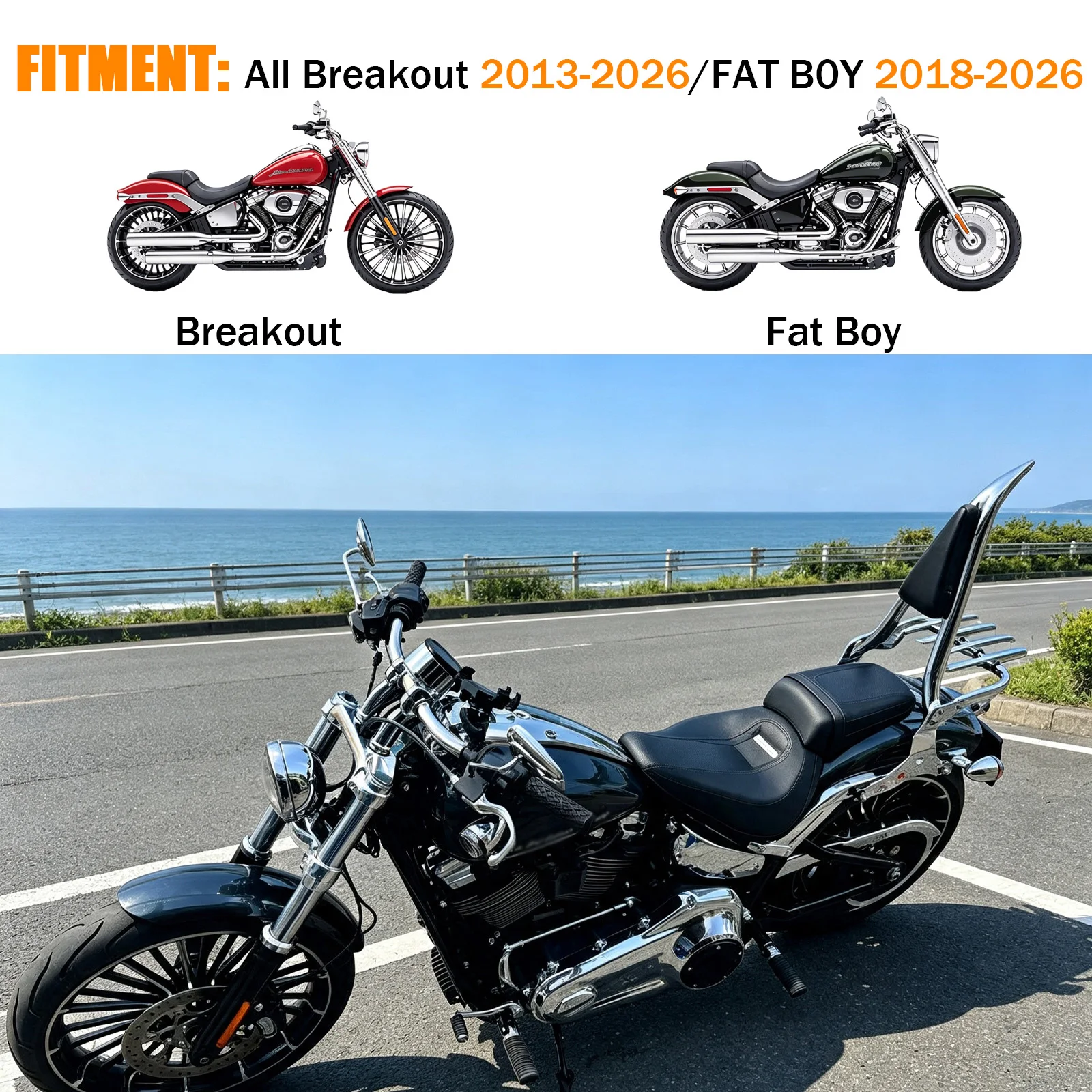 For Harley Softail Fat Boy 2018-2026 Breakout FXBR 2013-2026 Detachable Motorcycle Backrest Passenger Sissy Bar & Luggage Rack