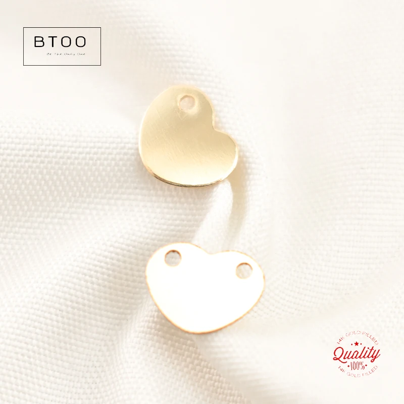 Heart 14K Gold Filled Single And Double Holes Pendant Heart Charm Jewelry for DIY Bracelet Necklace Making Jewelry Findings