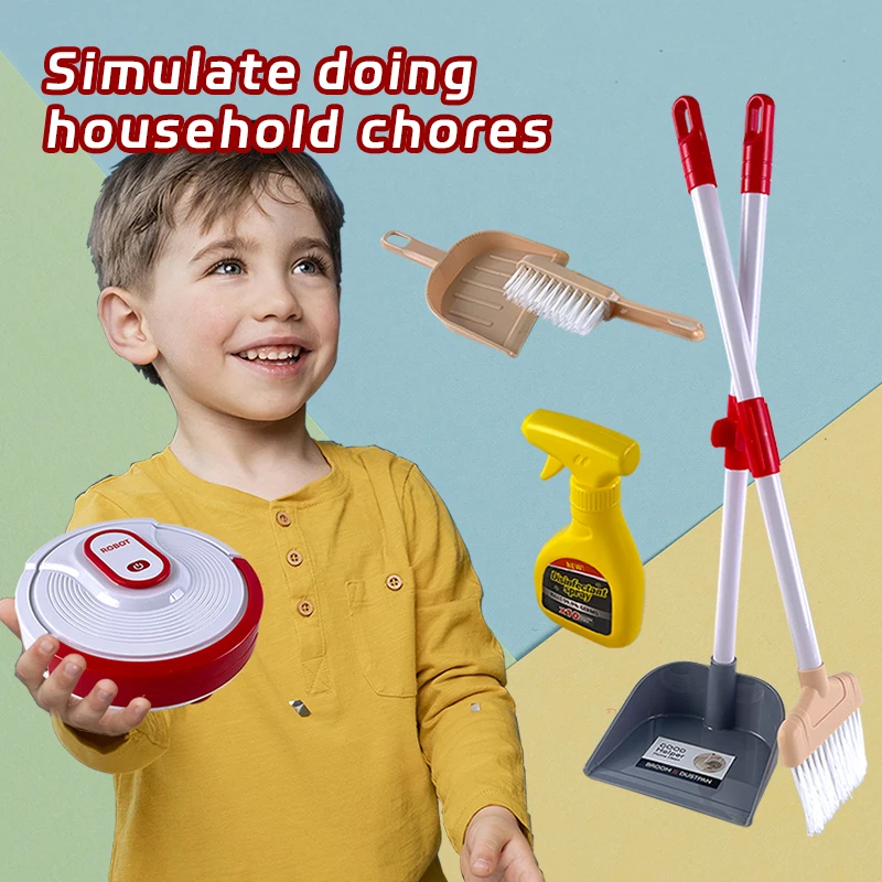Kids' Cleaning Set with Sweeping Tool, Robot Vacuum, Cleaning Solution & Brush – Role-Play Toy for Ages 3+, Safe & Durable