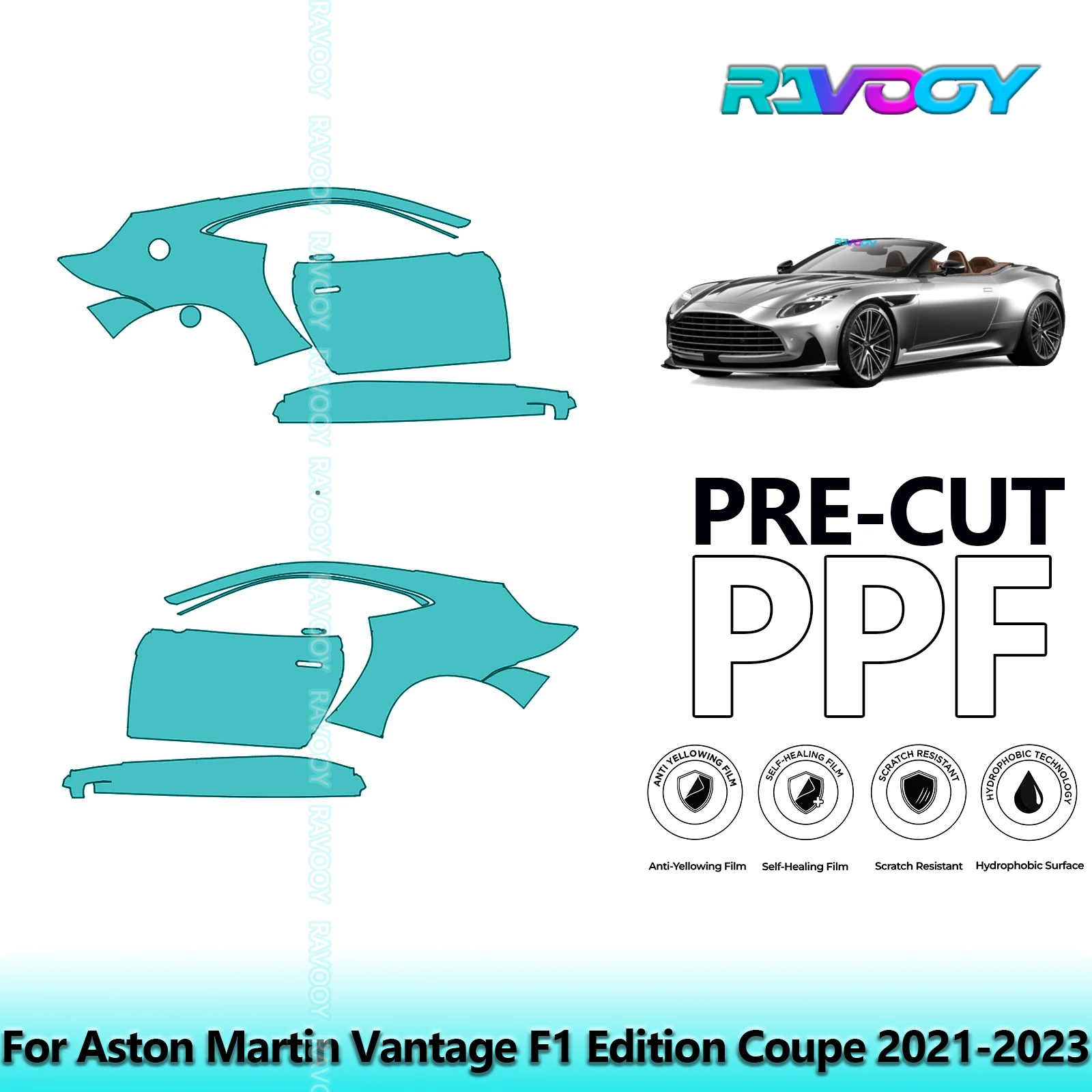 

For Aston Martin Vantage F1 Edition Coupe 2021-2023 8.5mil Pre-Cut PPF Door & A/B Pillar Kit TPU Paint Protection Film Set
