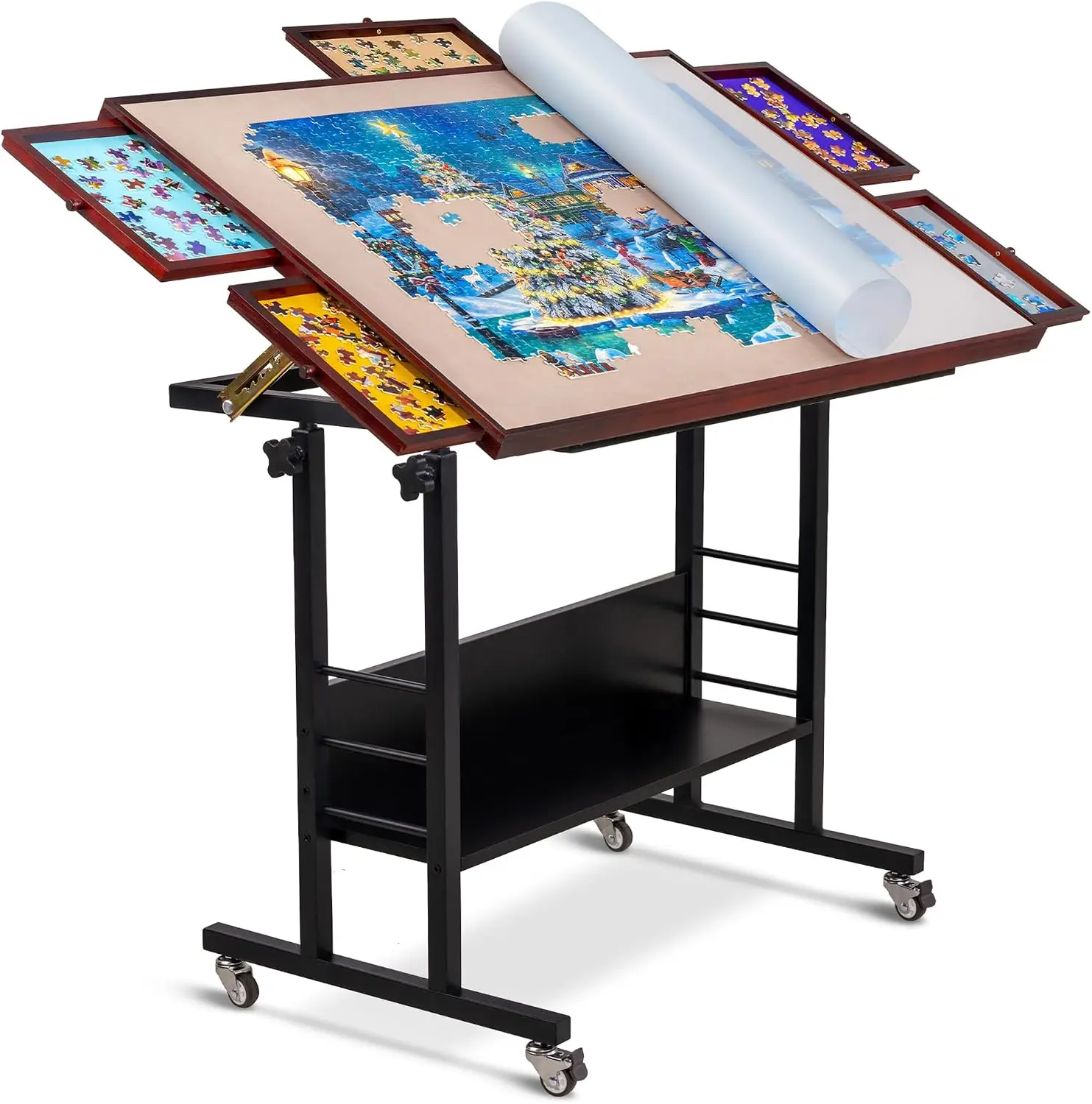 1500-piece Tilting Puzzle Table, 5 Drawers & Cover, Height & 5-Level Angle Adjustable, Ergonomic Jigsaw Board Table for Adults,