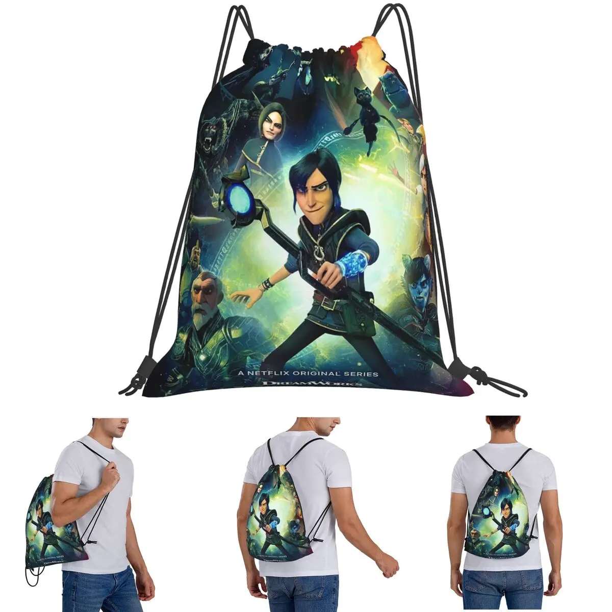 Trollhunters dos desenhos animados mochilas casuais portáteis sacos de cordão sapatos saco sacos de livro para homem mulher estudantes