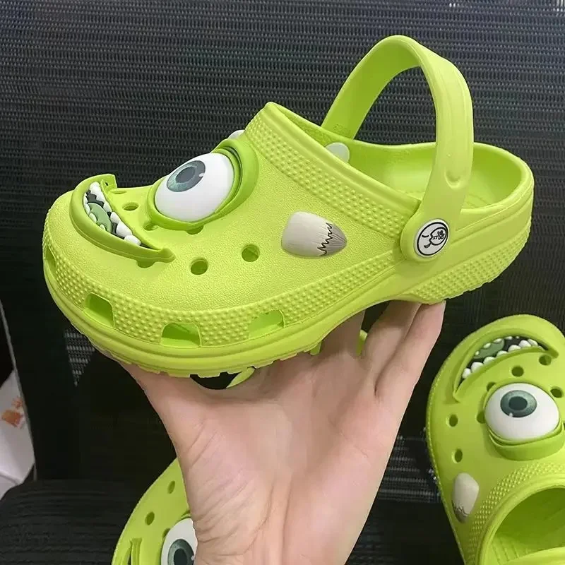 

Зеленые пляжные шлепанцы с мультяшными инопланетянами - нескользящие дышащие сандалии из ЭВА для взрослых и детей, износостойкие повседневные туфли без логотипа
