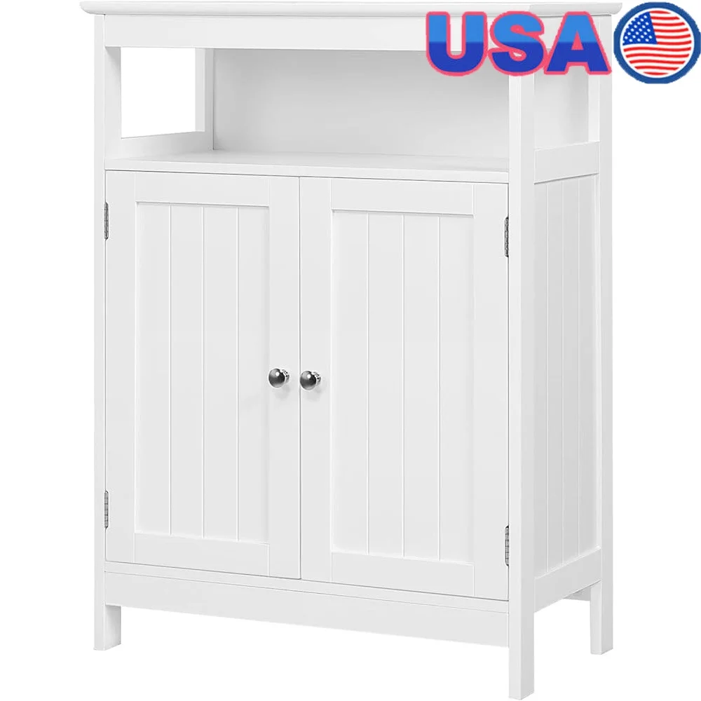 

Wooden Bathroom Floor Storage Cabinet Organizer with 2 Doors Adjustable Shelves Practical Design Living Room Hallway Storage