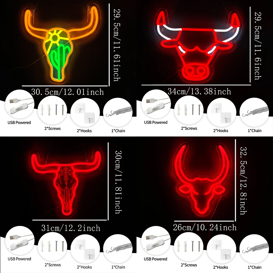 Cattle Series Neon Sign For Wall Decor,Light Up Sign For Office,Bar,Club,Party,Man Cave Decor,Game Room,Best Gift For Friends