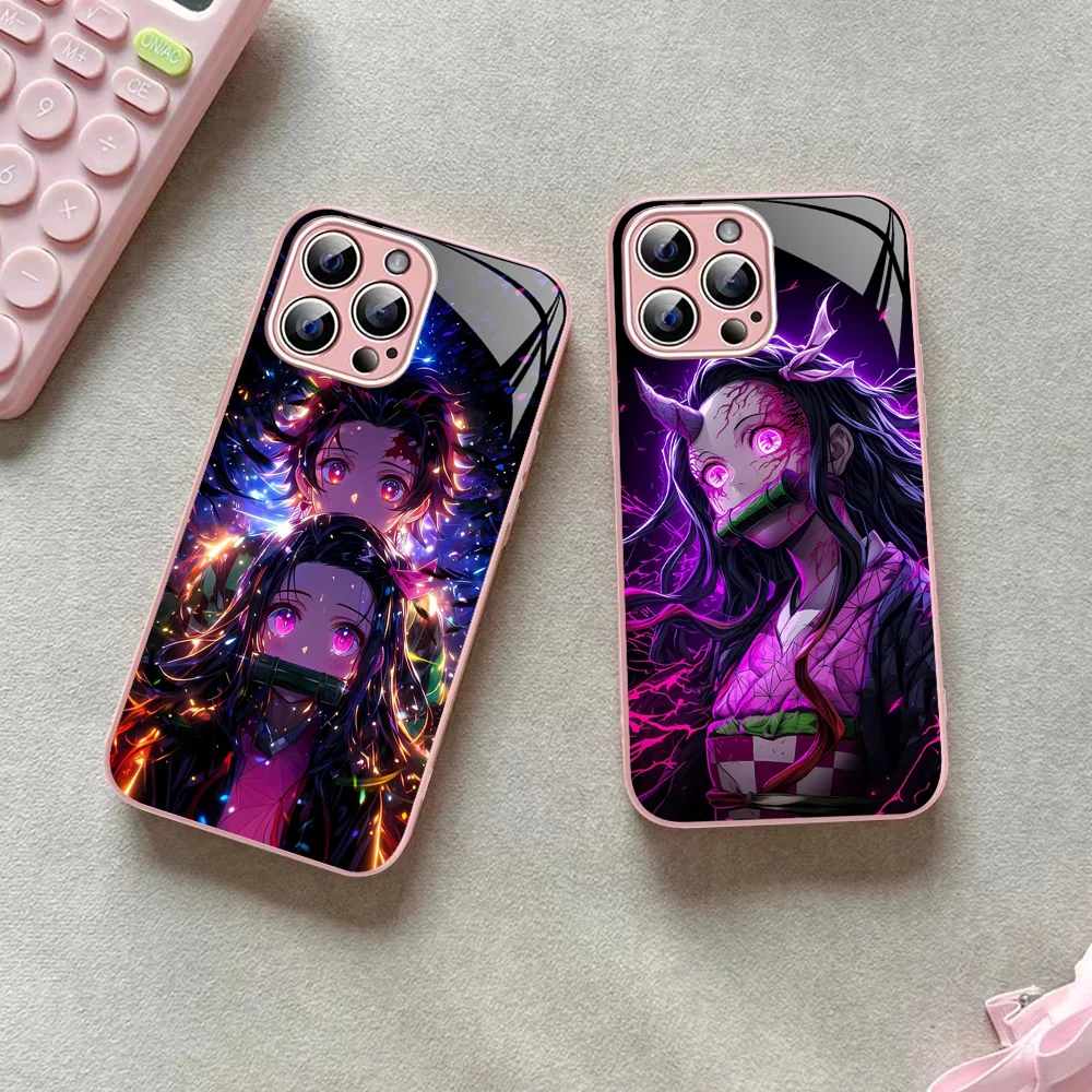 D-Demon S-Slayer K-Kamado N-Nezuko Phone Case For IPhone 14 13 12 Mini 11 Pro XS Max X XR 14 Plus Tempered Glass Cover