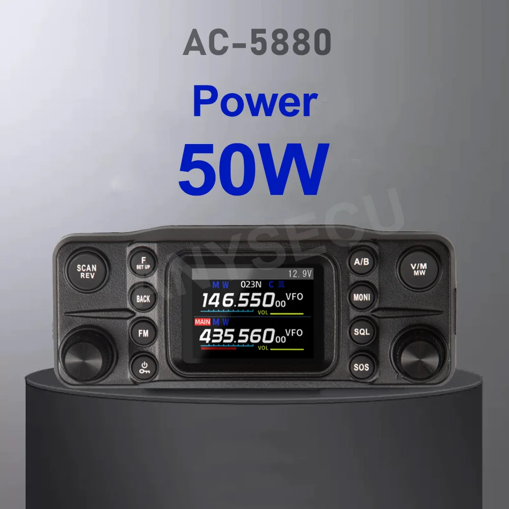 

50 Вт Higt Power 2.0 HD Дисплей Автомобильное радио VHF UHF Двухдиапазонный AM-диапазон Двойные часы/одноканальный режим AC-5880 Автомобильная рация