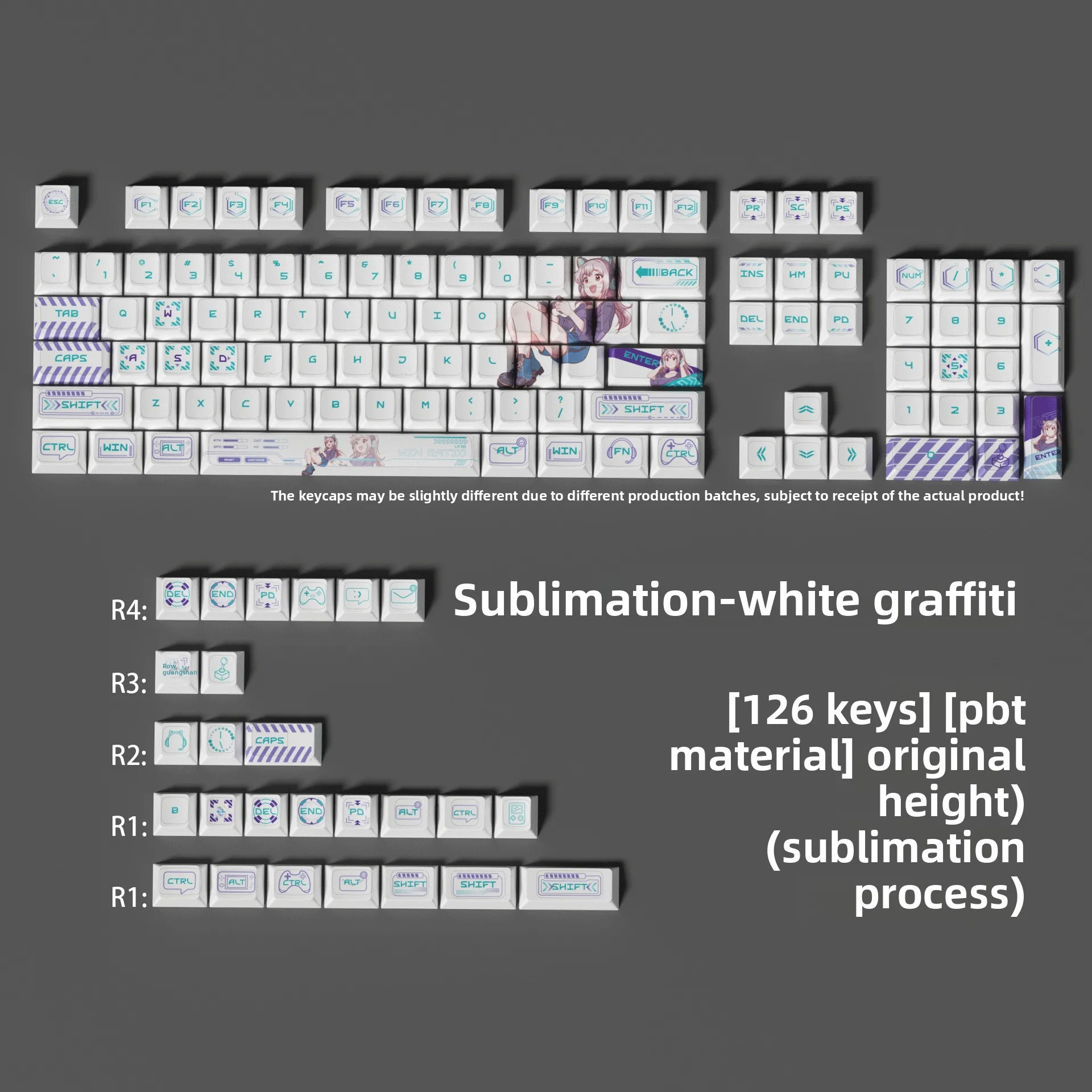 

E-Sports Story - White V1 Anime-Themed Keycaps Thermal Sublimation PBT, Transparent Light-Up, Universal for Gaming Keyboards