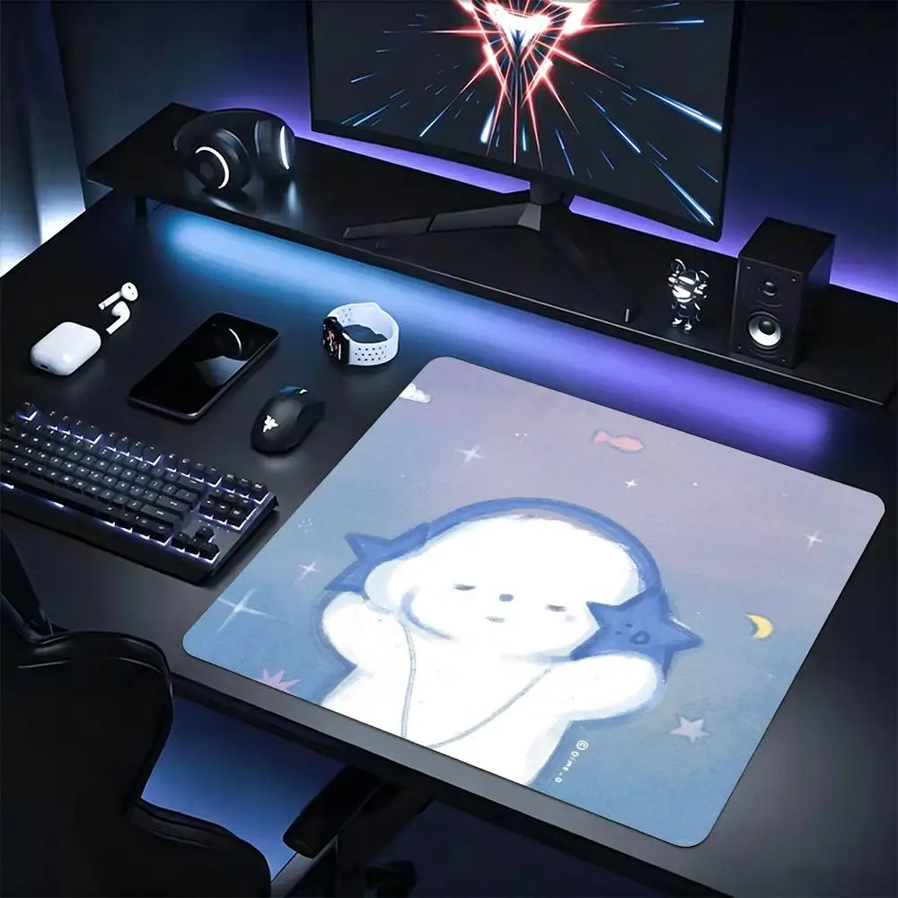 Small 45X50 Mousepad Cute White Puppy With Star Headphone Starry Sky Non-Slip Rubber Base Mousepad For Laptop PC Office Decor
