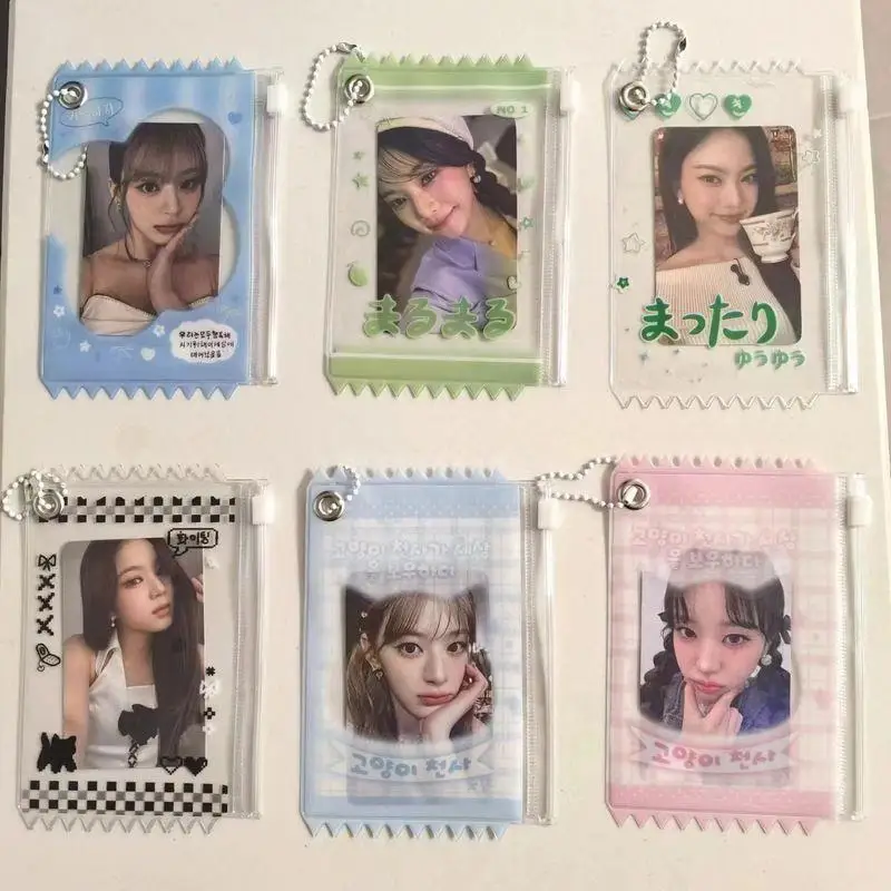 Creative Candy Bag 3 Inch Photocard Holder With Keychain Idol Photo Card Sleeves With Zipper Transparent Card Cover Stationery