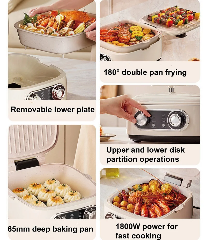 مزدوجة الوجهين الخبز آلة فطيرة كهربائية السيراميك غير عصا مقلاة تعميق إناء/ قدر متعدد طباخ الشواء قدر الغذاء البخاري 1800 واط