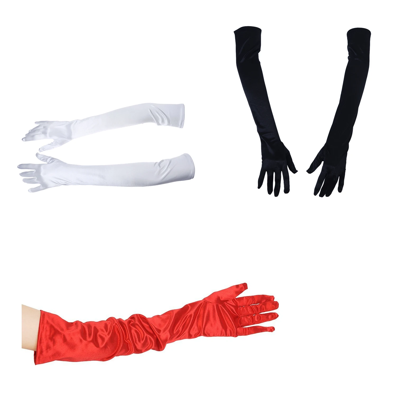 

21" Women's Long Arm Satin Elbow Gloves For Party Wedding Costume