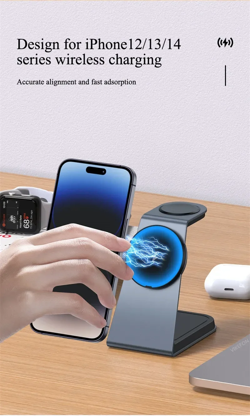 Aluminiumlegierung 3-in-1 Magnetisches Kabelloses Ladegerät Schnelle Ladestation für iPhone 16 15 14 13 Pro Max Apple Watch Airpods – Detail 8
