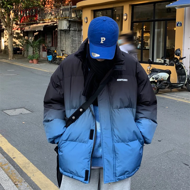 

Gradient Color Parkas Men Winter Warm All-match Handsome Korean Style Hooded High Street Trendy Advanced Youthful Males Clothing