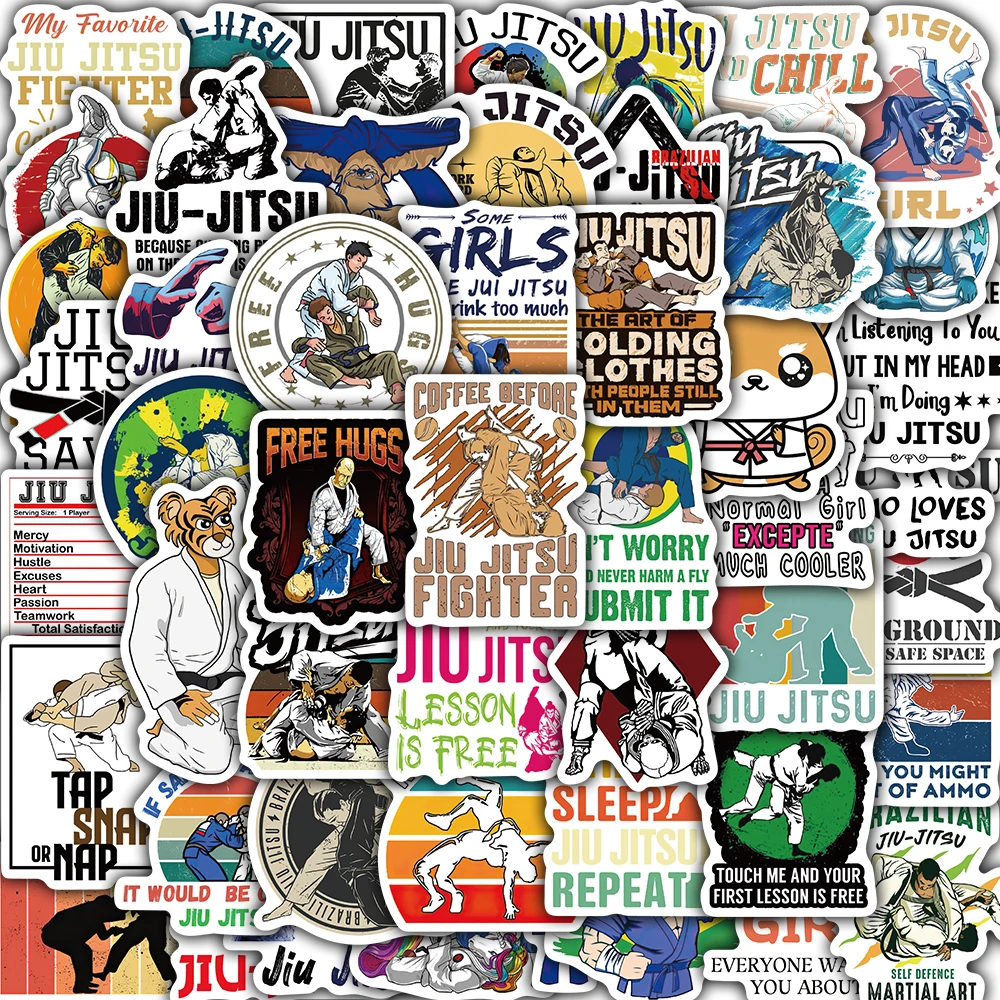 50PCS Jiu Jitsu Print Sticker Nostalgia Creative Decorative Laptop Skateboard Art Picture Guitar Scrapbooking Community Sticker