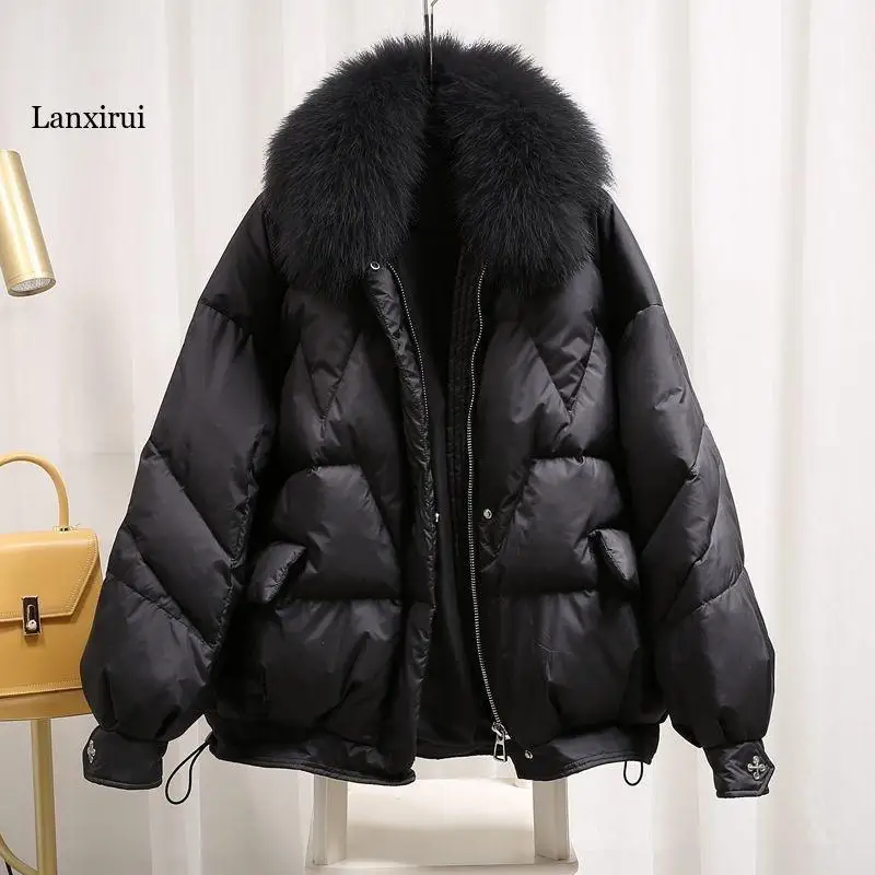 Novas mulheres 90 inverno para baixo jaqueta mulher curto coreano puffer casaco grosso quente feminino real gola de pele de raposa para baixo