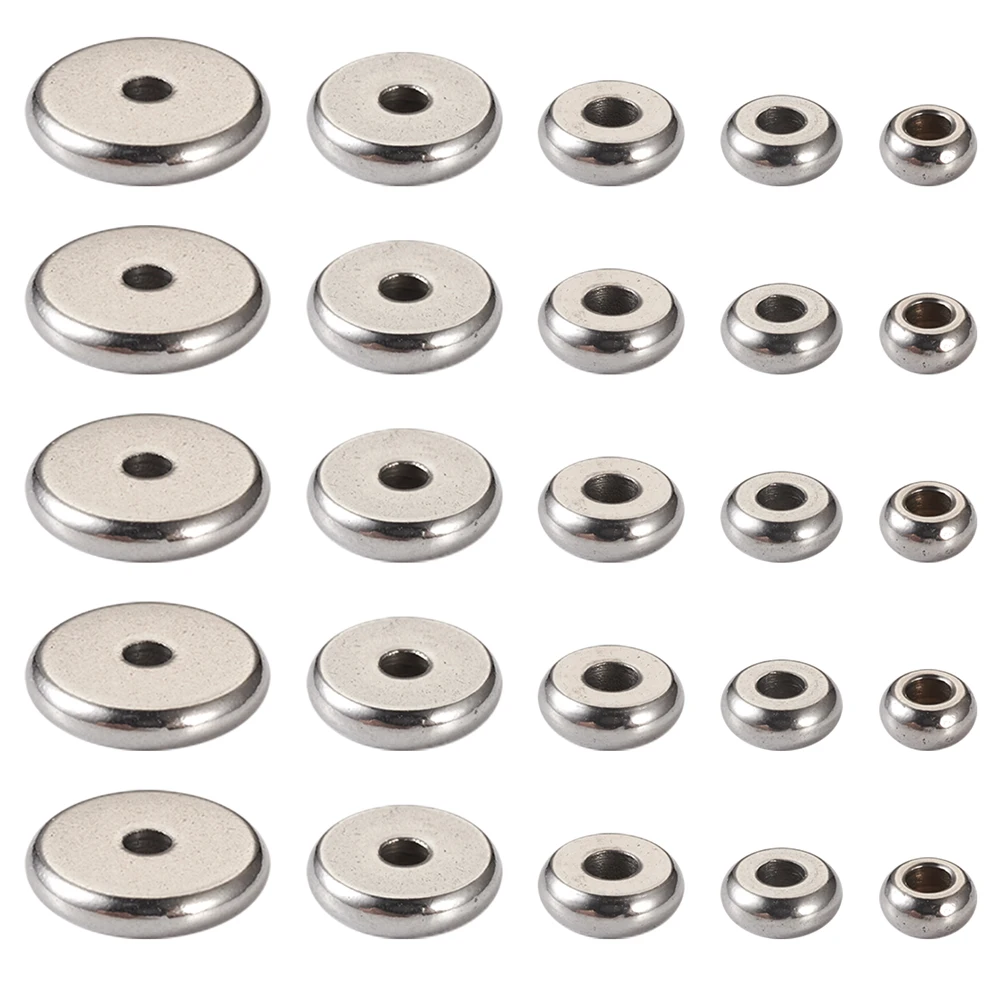 100pcs/Box 304 Stainless Steel Flat Round Beads 4/5/6/8/10mm Loose Spacer Beads For Jewelry Making DIY Bracelet Accessories