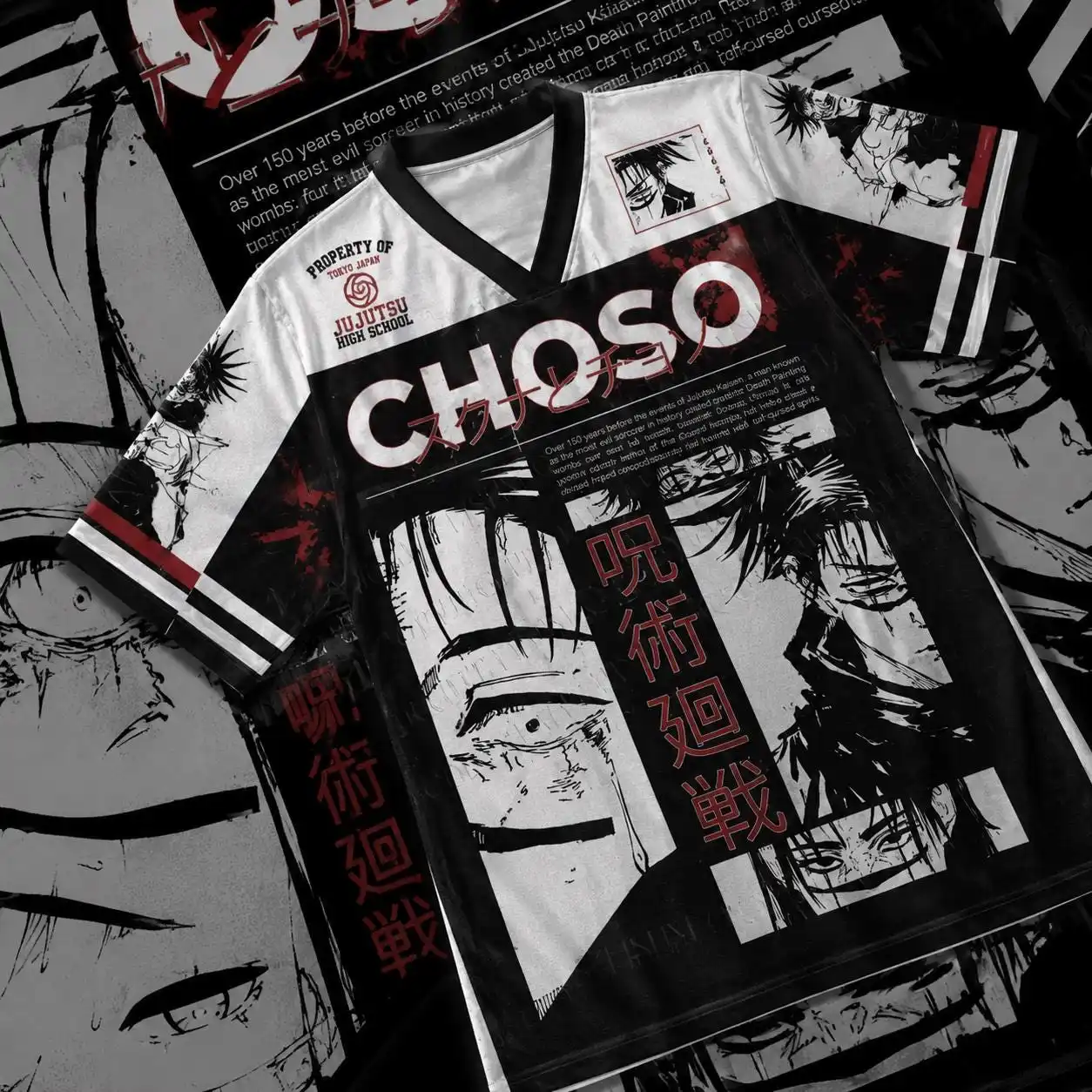 New Arrivals Popular Anime Jujutsu Kaisen Panel Print V-Neck Tee Unisex Short Sleeve Jersey Streetwear For Casual Daily Party