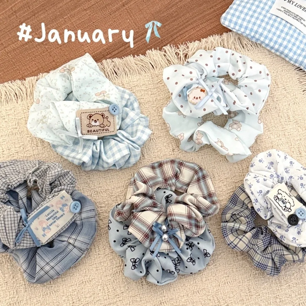 

New Korean Printing Hair Bands Blue Polyester Head Scrunchies Elastic Cute Puppy Girl Hair Ring Party Decor