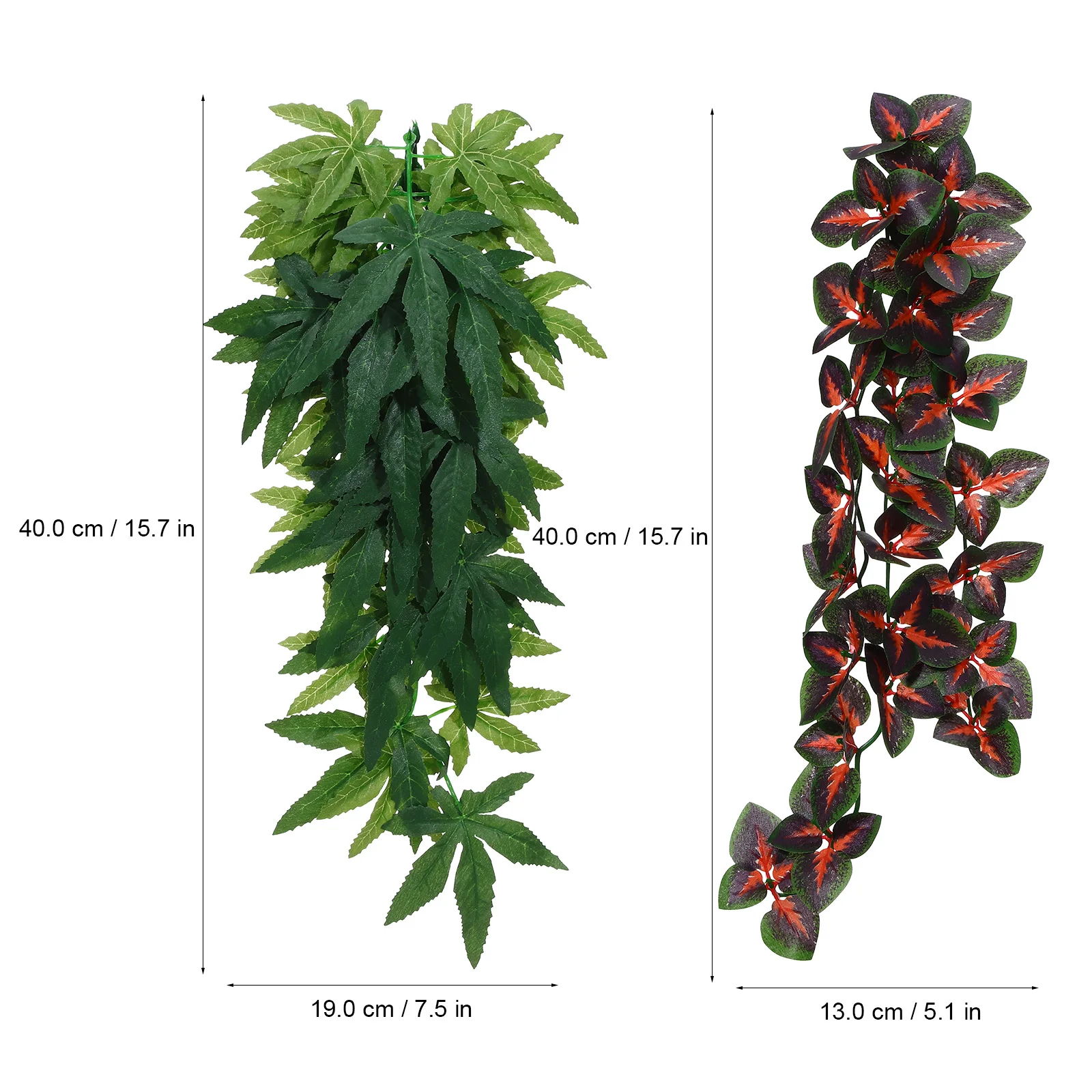 

4 pcs Lifelike Rattan Hanging Leaves 16 Inch Artificial Plants for Terrarium Reptile Tank Decor with Suction Cups