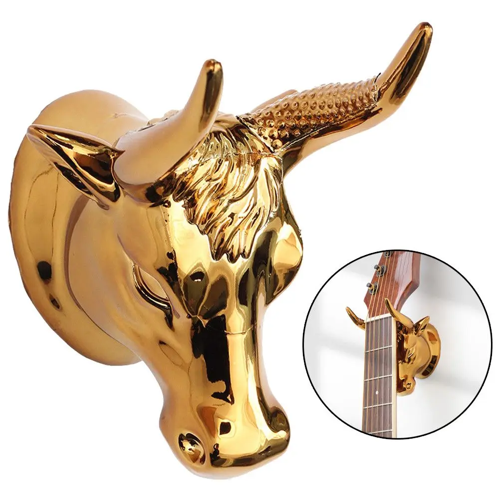 Bull Head Guitar Holder Hook Stand Bass Ukulele Wall Mounted Accessories Home Decorative Rack Storage Support
