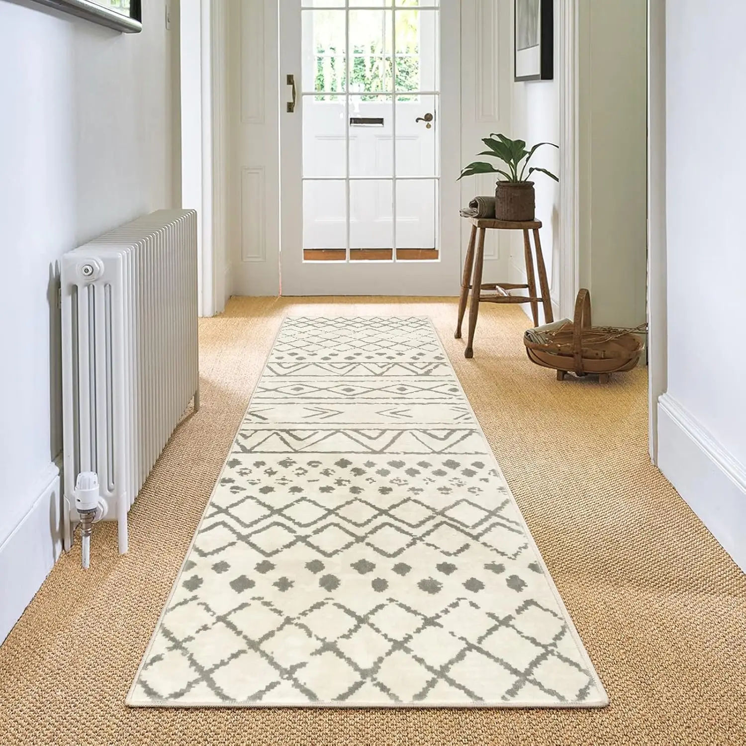 Machine Washable Boho Rug,Ultra Soft Non-Slip Thin Foldable Tribal Banded Fence Mat for Living Room ,Entryway Kitchen Door Mat