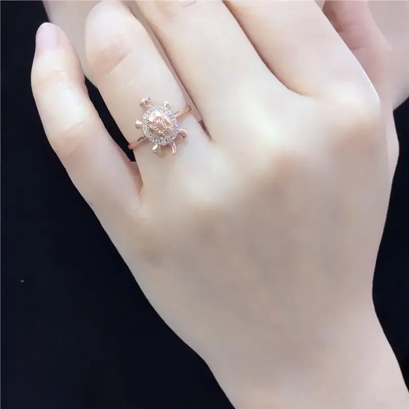 Classic Chinese Style Shiny Cute Turtle Shaped Rings for Women Rose Golden Inlaid Crystal Ring Exquisite Design Jewelry