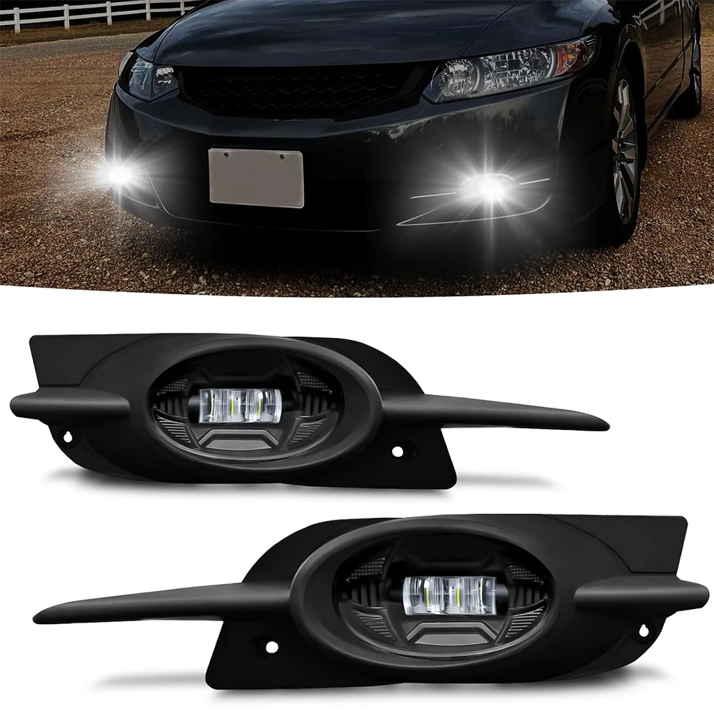 

LED Fog Light for Honda Civic Coupe 2DR 2009-2011 Front Bumer Driving Fog Lamp Assembly Replacement with Switch & wiring Harness