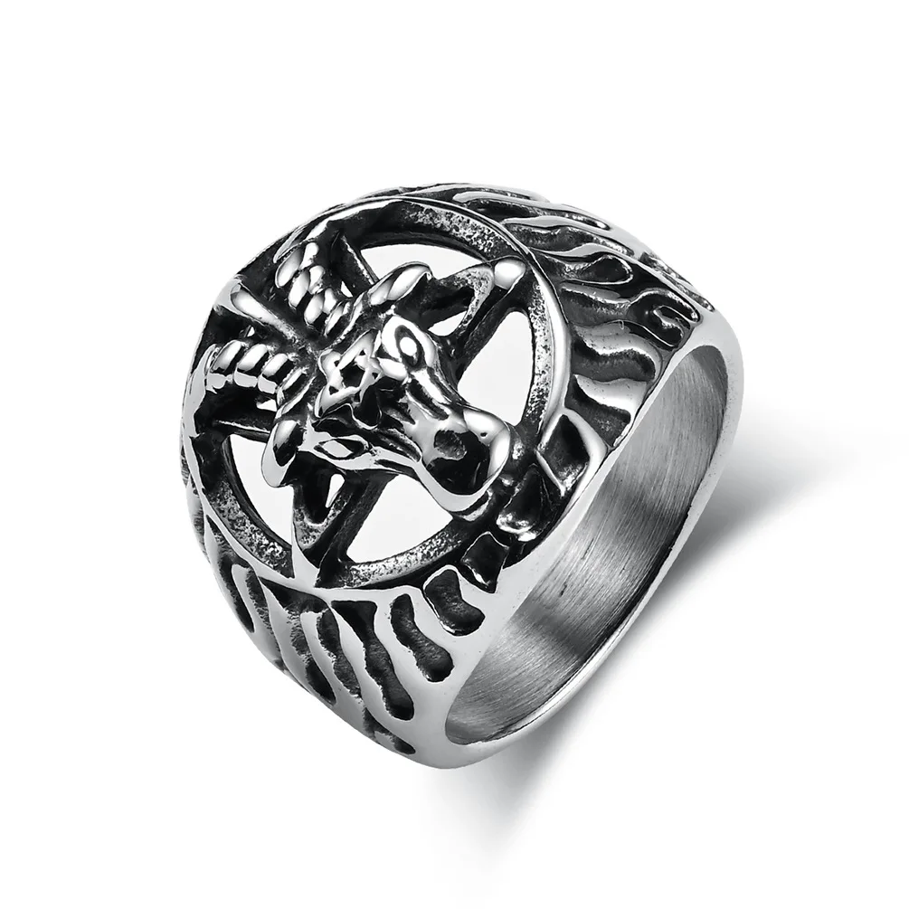 Retro Style Satanic Goat Titanium Steel Ring Ring for Men Personality Fashion Trend Daily Accessories Jewelry Gift