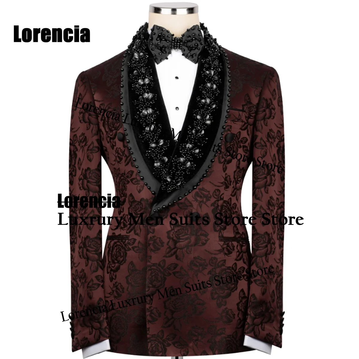 

Customized Handmade Gem Men Suits Luxury Jacquard Lapel Prom Groom Tuxedos 2 Pieces Sets Male Wedding Blazer trajes para hombre