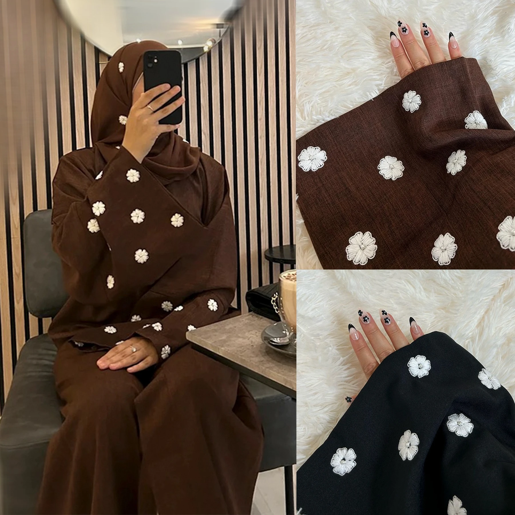 

Fashion Cloud Embroidery Dubai Turkey Elegant Cardigan Robe