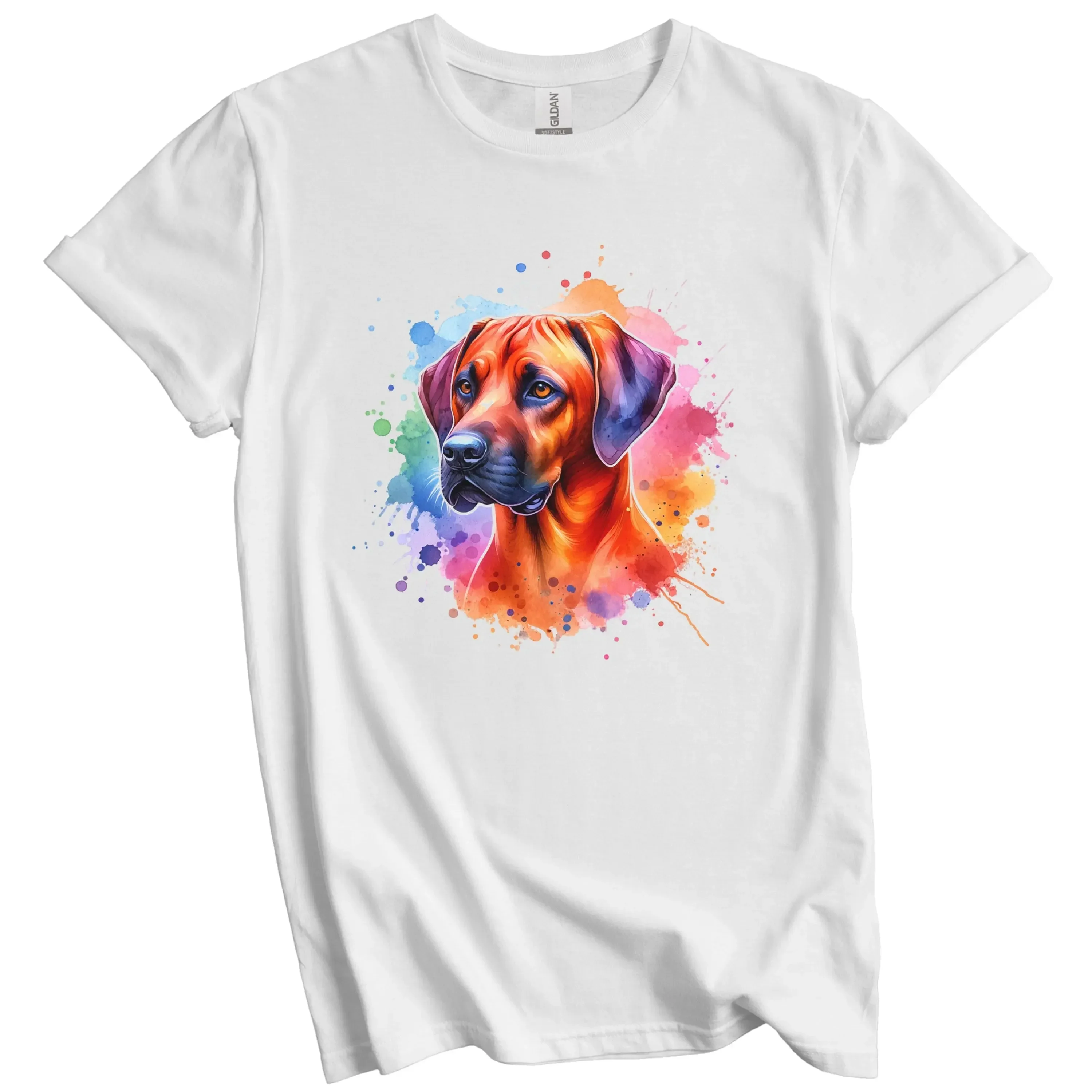 Rhodesian Ridgeback T Shirt Rainbow Watercolor Portrait Dog Lover Mom