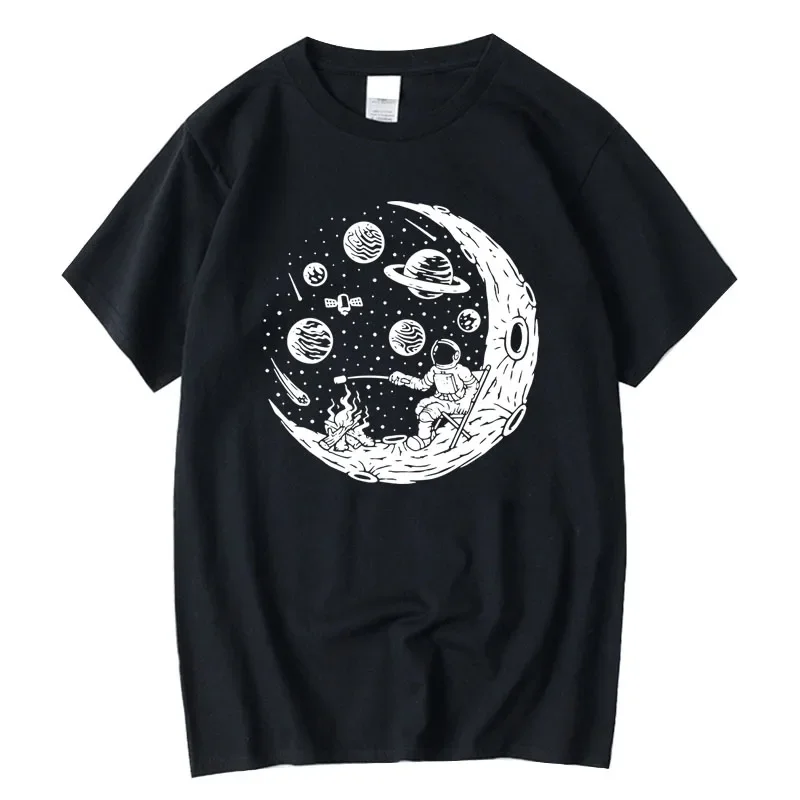 

Men's T-shirt High Quality 100% Cotton Funny Astronaut Moon Barbecue Print Casual Loose Cool Men O-neck T-shirt Tee Tops