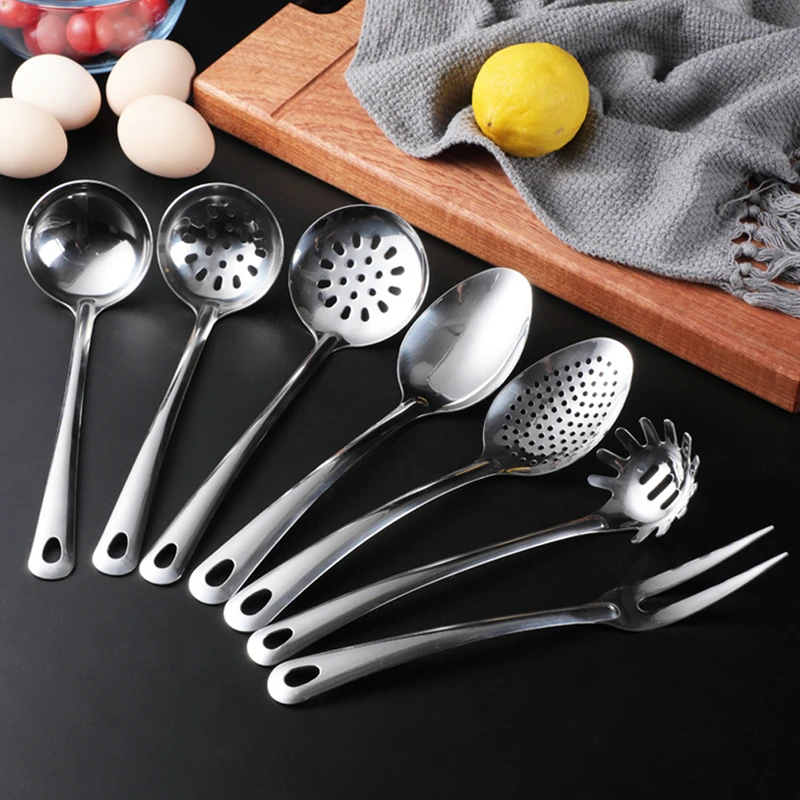 Stainless Steel Serving Shovel Soup Spoon Colander Meat Fork BBQ Tool Home Cookware Set Novel Kitchen Cooking Accessories