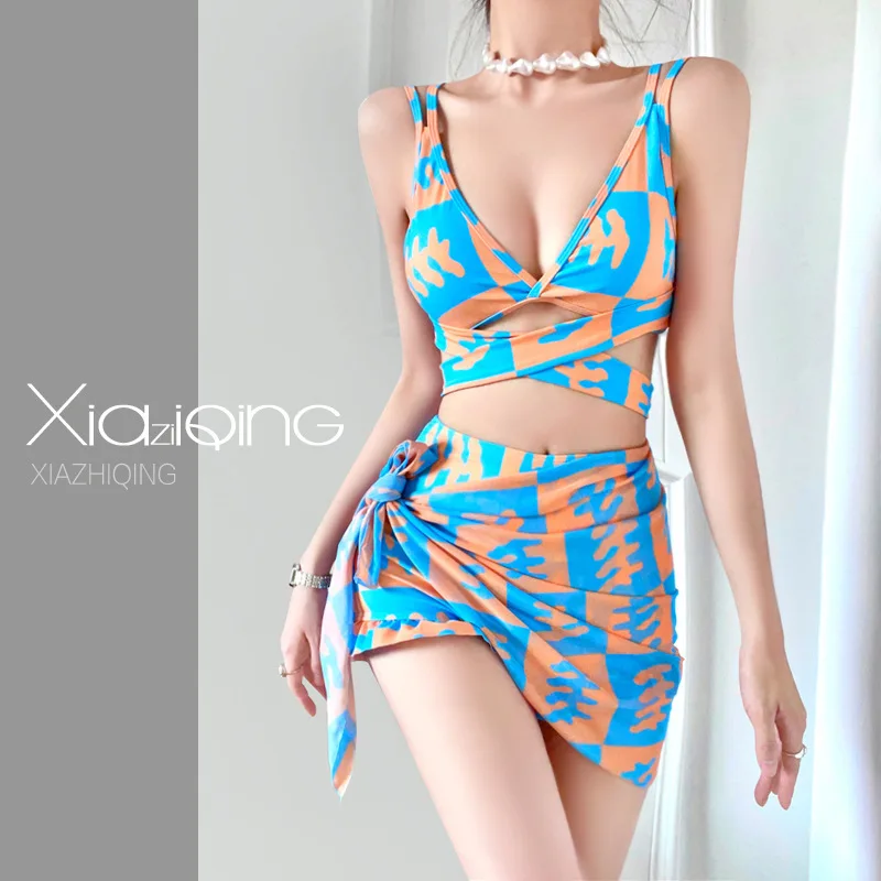 Bikini 2023 New Women Swimsuit Three Pieces Bikinis Set Halter Cover Up Swimwear With Skirts Bathing Suit Female Beach Biquini