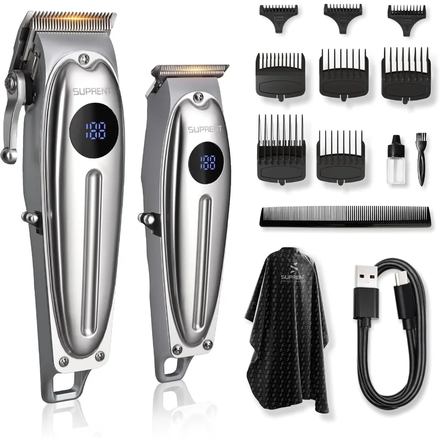 

Professional Rechargeable Hair Clipper for Men Cordless Hair Cutting Kit with LED Display Silver