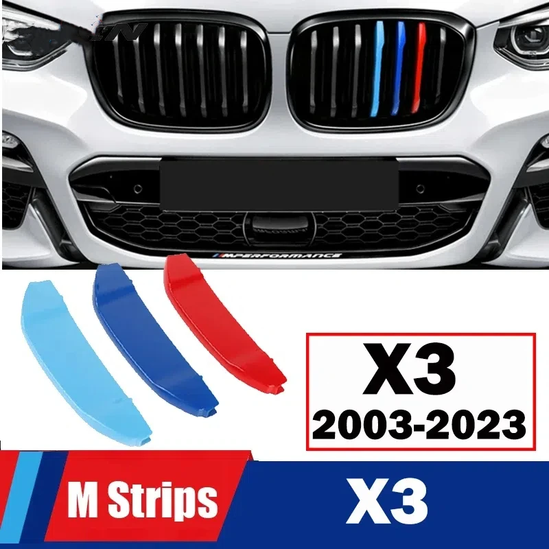 

3pcs Car Front Grille Strip For BMW X3 E83 2003-2010 F25 2011-2017 G01 2018-2020 2023 M Power Performance Trim Cover Accessory