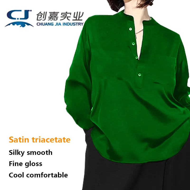 Original Design Satin Triacetate Spring Summer Lady Long-sleeved Stand-up Collar Shirt Loose Casual Comfortable Cool Large Size