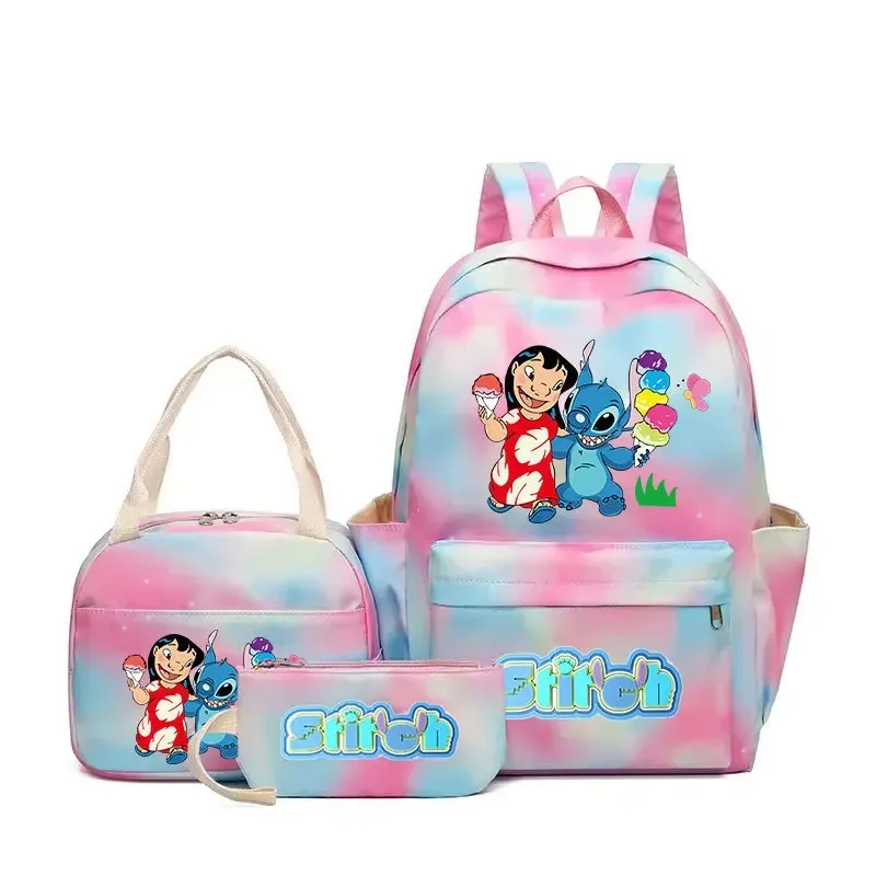 MINISO Disney New Stitch Cute Cartoon Backpack & Shoulder Bag Wite Pencil Case Set Waterproof Large Capacity Students SchoolBag