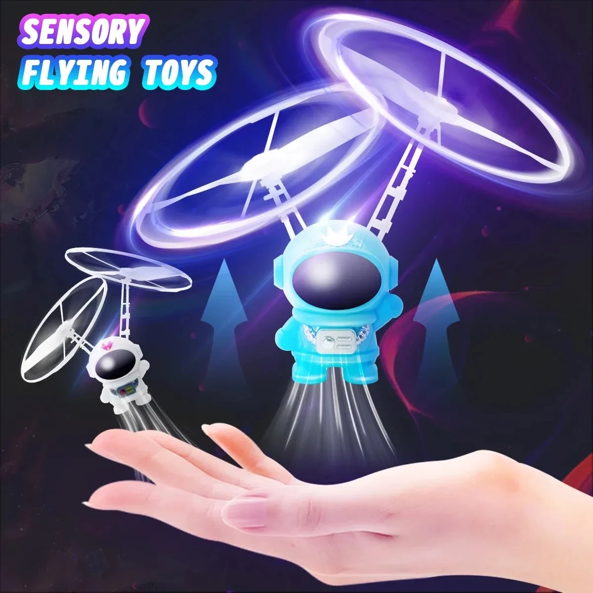 Photoluminescent Astronaut Tether-Retrieval Gyro Flyer Sensory Steelwire Man Spacecraft Children's Toy